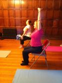 A student in my Cardiff yoga class showing how Virasana can be practised while sitting down
